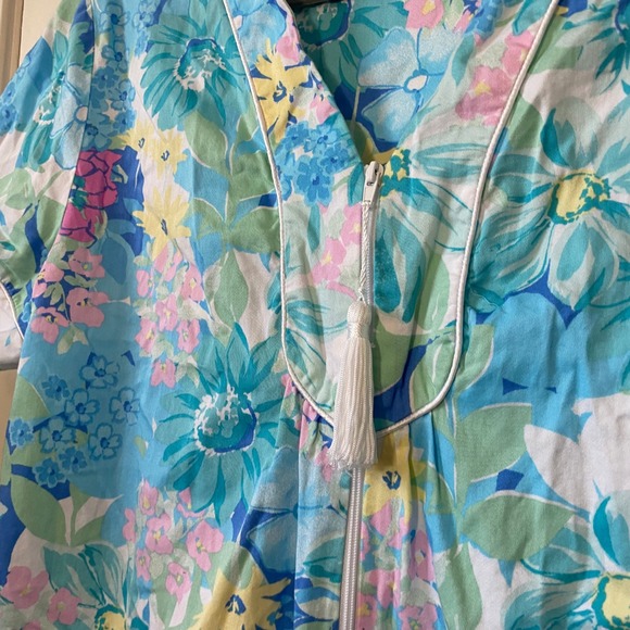Miss Elaine Floral Print Zip Front Lounger Robe‎ Womens Large Blue Green Pink - Picture 5 of 7